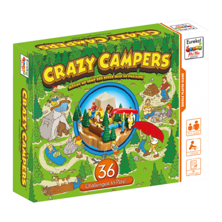 CRAZY CAMPERS campeggio 36 SFIDE gioco solitario EUREKA puzzle ROMPICAPO età 8+