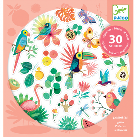 30 ADESIVI natura PARADISE paradiso GLITTER tropicale DJECO stickers DJ09260 età 4+