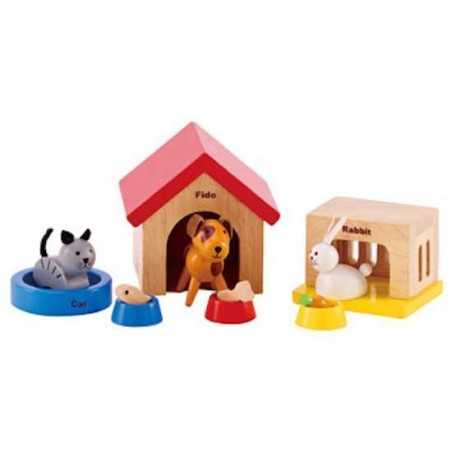 ANIMALI DOMESTICI in legno accessorio per casa delle bambole HAPE Happy Family