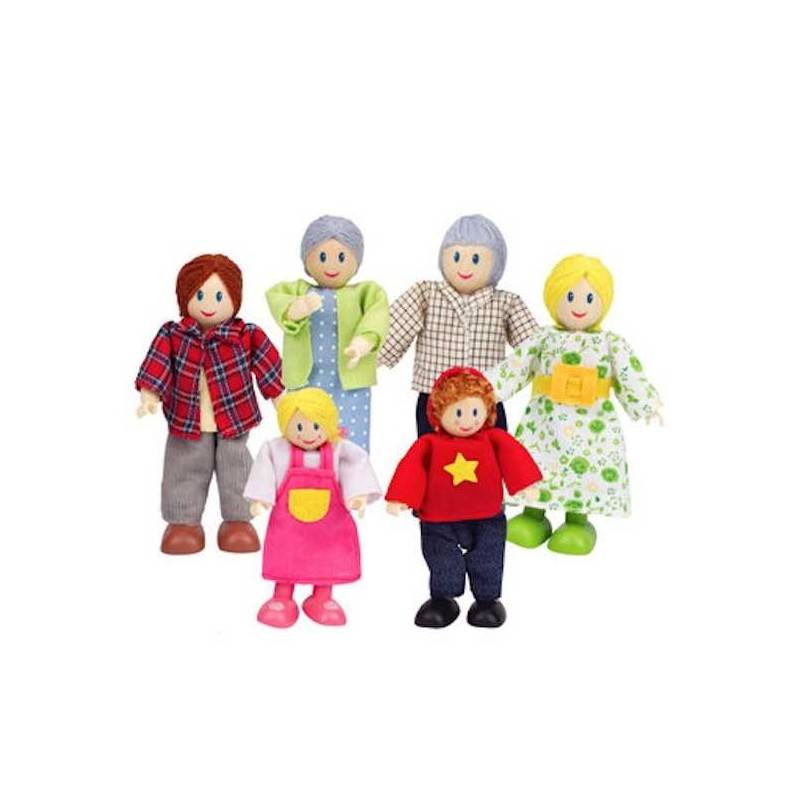 Set 12 Bambole Di Legno Per Casa Delle Bambole - Famiglia Con Nonni, Bambini, Gatto E Cane