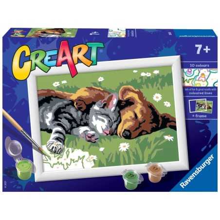 CANE E GATTO kit artistico CREART ravensburger 10 COLORI con cornice SLEEPING CAT AND DOG età 7+ Ravensburger - 1
