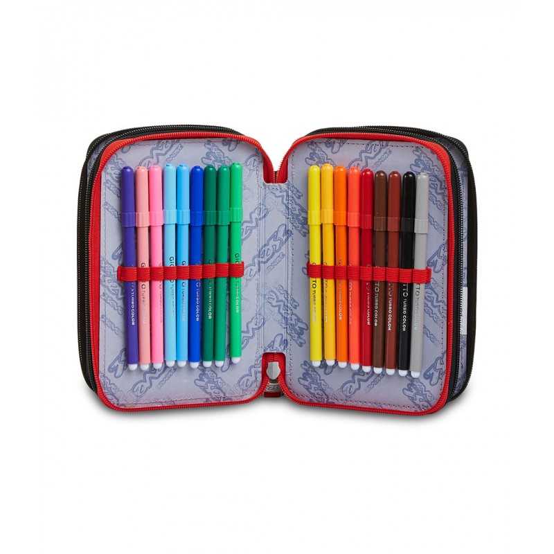 Astuccio Future Scientist A 3 Piani Con 43 Pezzi, Set Scuola Completo Con Pennarelli Giotto E Matite, Zainetto Porta Matite