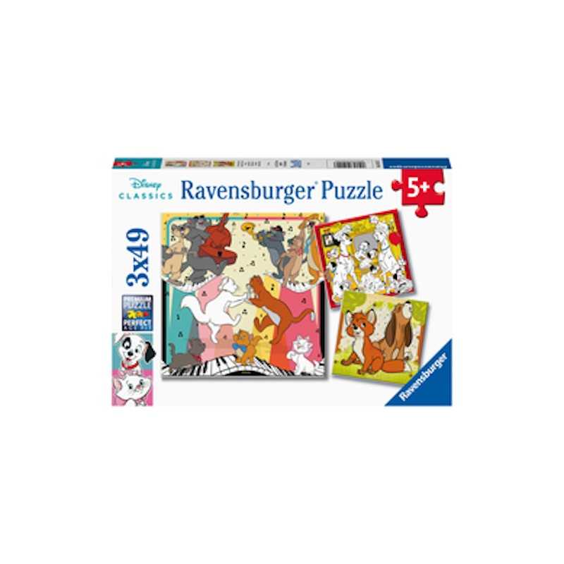 3 PUZZLE ravensburger CANI E GATTI di 21 x 21 cm DA 49 PEZZI grandi