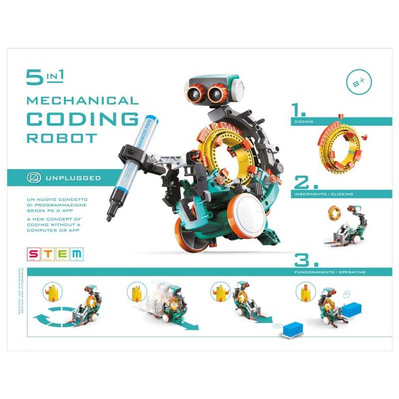 MECHANICAL CODING ROBOT set 5 in 1 STEM meccanico KIT SCIENTIFICO età 8+