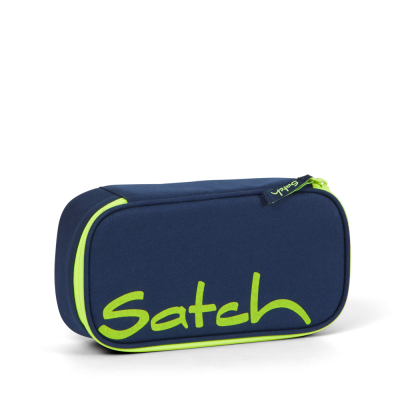 ASTUCCIO ovale SATCH pencil case TOXIC YELLOW attrezzato BLU SCURO GIALLO NEON con squadra in omaggio BOX Satch - 1
