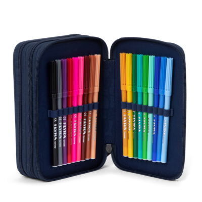 Astuccio Portapenne In Tela Oxford Grande Capacità 20x7,5 Cm - Due Scomparti, Viaggio, Scuola, Ufficio (Blu Navy)