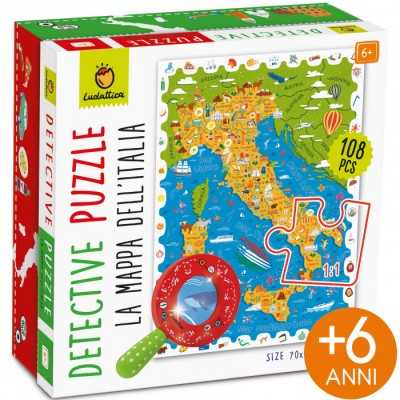 DETECTIVE PUZZLE con 108 pezzi ITALIA con lente d'ingrandimento LUDATTICA età 6+ LUDATTICA - 1