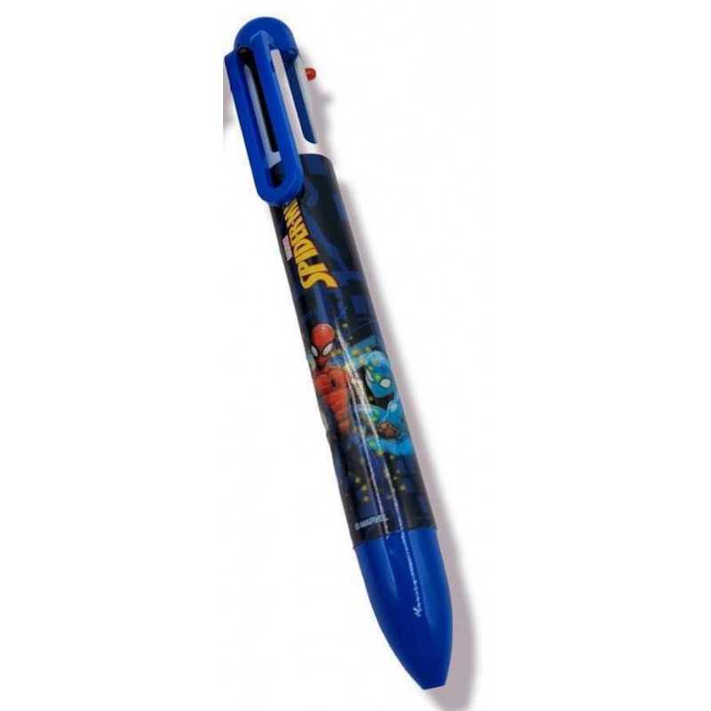 Penna Spiderman Spidey 6 Colori – Inchiostro Blu, Verde, Rosso, Nero, Viola, Giallo – Retrattile Per Scuola E Ufficio