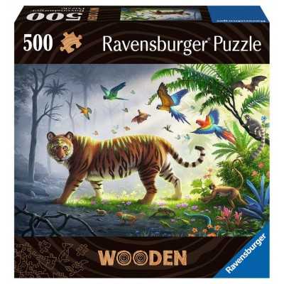 WOODEN ravensburger PUZZLE da 500 pezzi JUNGLE TIGER con 40 whimsies INSERTI SAGOMATI in legno Ravensburger - 1