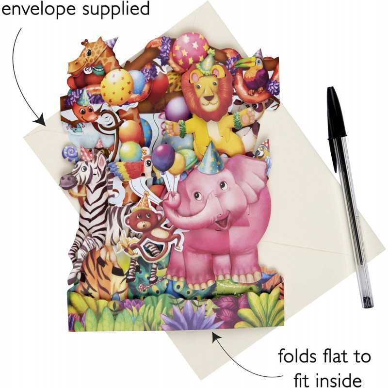 ANIMAL PARTY biglietto d'auguri SWING CARD santoro 3D POP UP