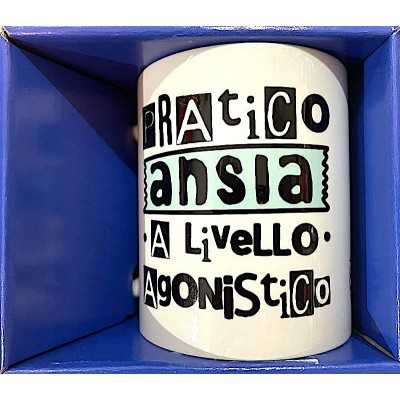 TAZZA mug AZZ CHE TAZZ in porcellana PRATICO ANSIA A LIVELLO AGONISTICO panini BIANCA small OPS Franco Panini Ragazzi - 1
