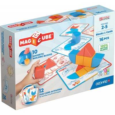 BLOCKS & CARDS costruzioni magnetiche SHAPES set da 16 pezzi MAGICUBE con 10 cubi e 6 carte doppie GEOMAG età 2+ Geomag - 2