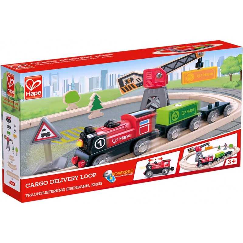 Set Treno Hape Cargo Delivery Loop Con Locomotiva A Batteria E Gru