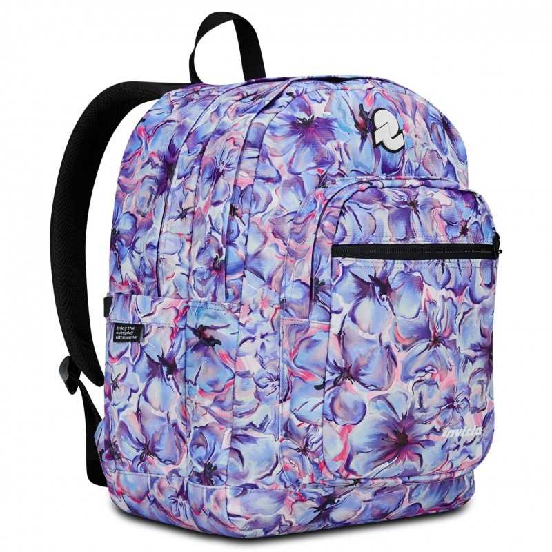 ZAINO invicta JELEK backpack FANTASY scuola FIORI light flowers VIOLA vol  38 litri GRS
