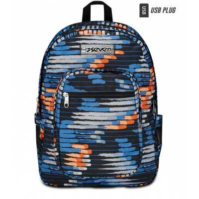 ZAINO scuola FREETHINK seven BOY backpack BLU ARANCIONE GRIGIO vol 34 litri CON USB PLUG SEVEN - 1