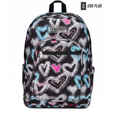 ZAINO scuola FREETHINK seven GIRL backpack JET BLACK vol 34 litri CON USB PLUG SEVEN - 1