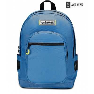 ZAINO scuola FREETHINK seven UNISEX backpack RIVERSIDE vol 34 litri AZZURRO con usb plug SEVEN - 1